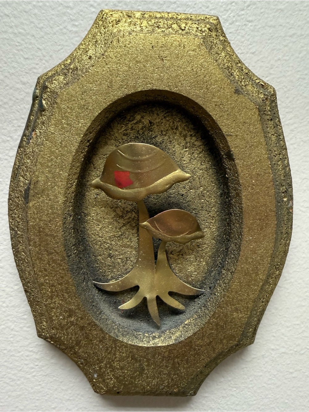Vintage Mid Century Modern Gold Floral Wall Plaque Decor Metal Mushrooms